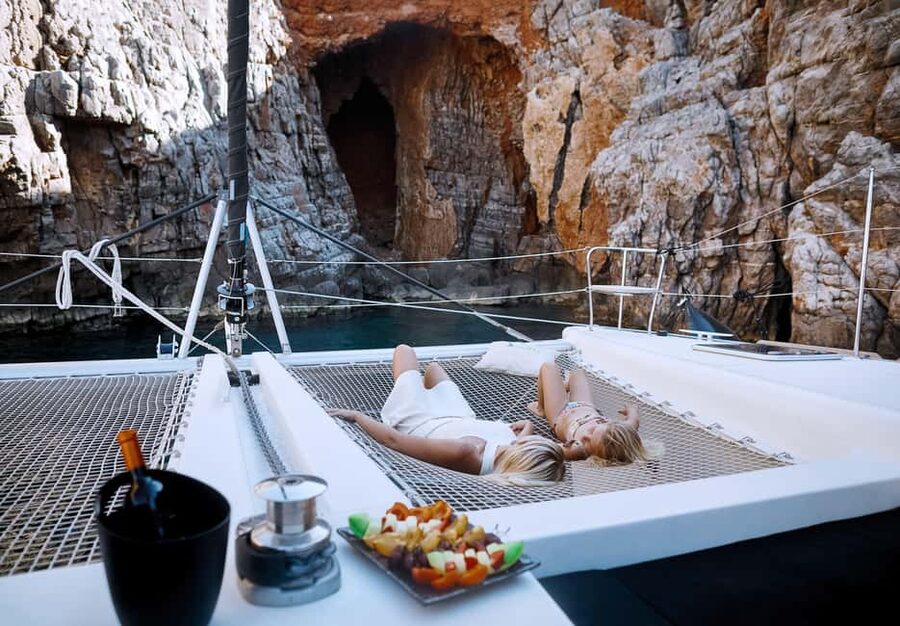 Agios Nikolaos All-inclusive Catamaran Cruise & Water Toys - A Cretan lunch with a healthier angle