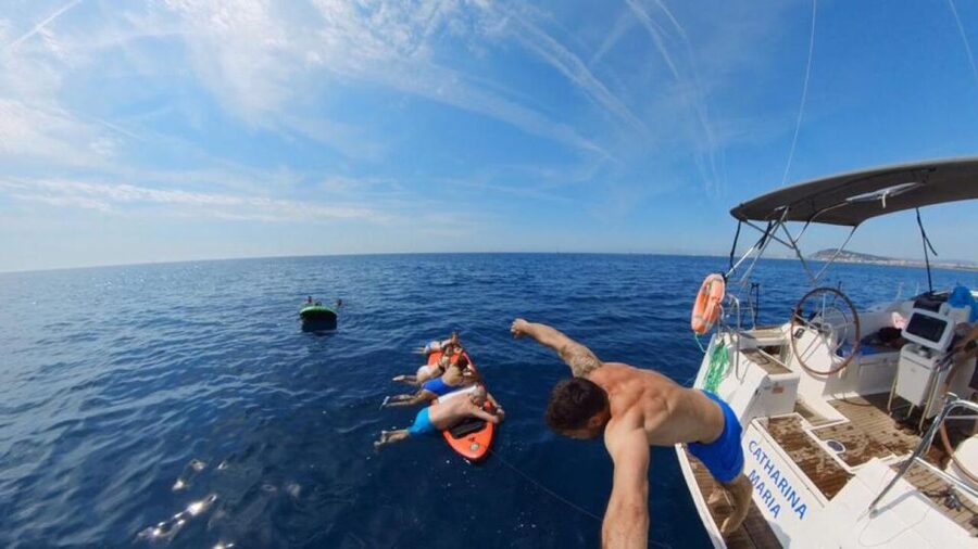 Barcelona: Sunset Sailing Experience with Snacks and Cava - When the boat becomes the swimming stop