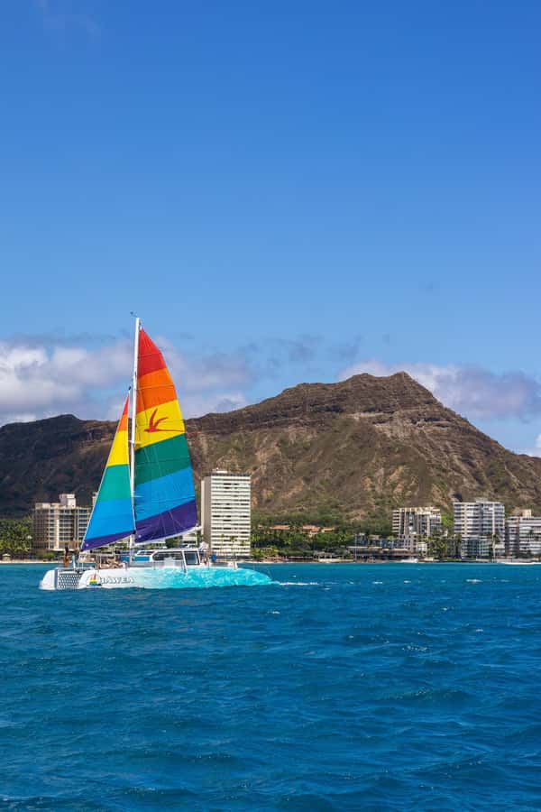 Board from Waikiki Beach for our Aloha Hour Sail - Waikiki Beach to Leahi, With the City Behind You