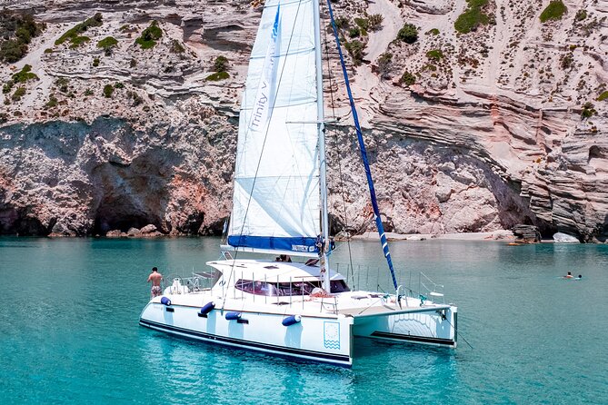 Catamaran Full-Day of Milos and Poliegos With Lunch & BBQ - Gerakas gives you more time in the water