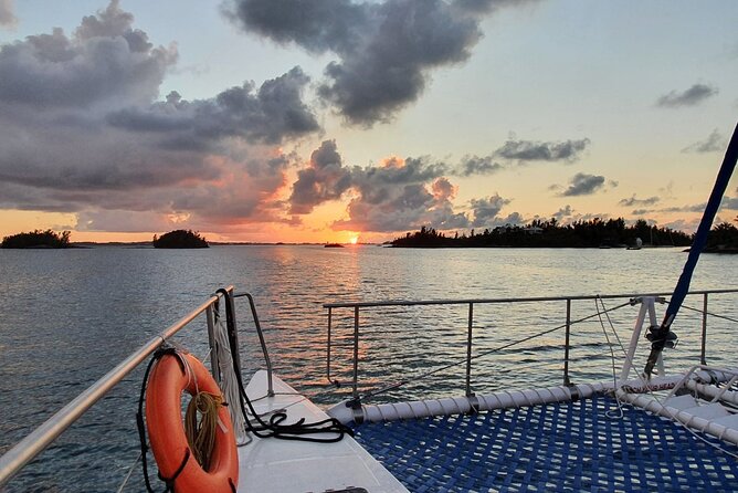 Catamaran Sunset Sail - Setting out from Dockyard near the cruise ships
