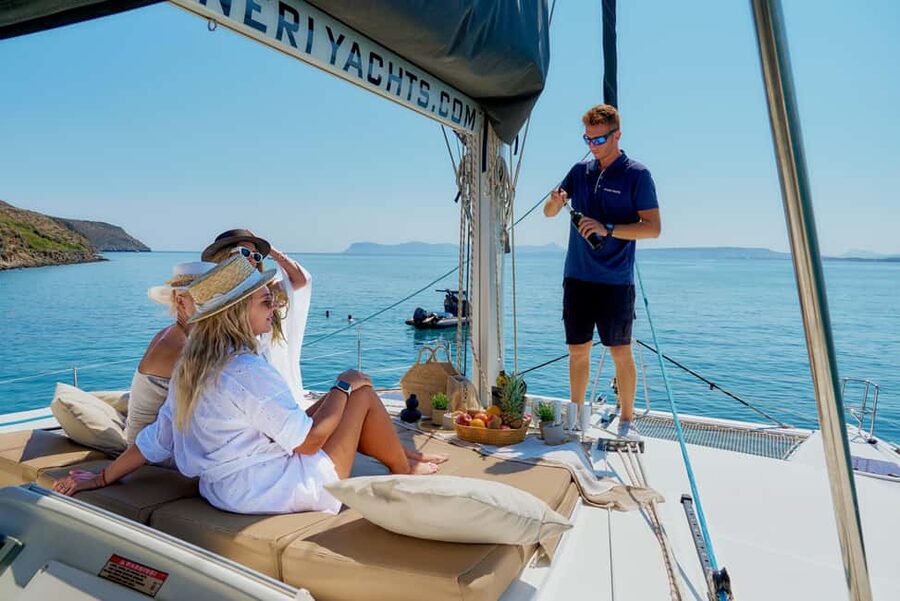 Chania Old Port: All-inclusive Catamaran Trip Agioi Theodori - A catamaran built for six and a half hours