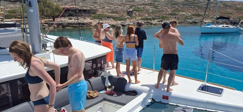 Dia Island Catamaran – Premium Lunch, Open Bar, Small Group - Brunch snacks, then the main Mediterranean lunch