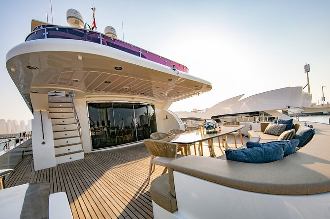 Dubai Harbour Super Yacht Experience with gourmet & Drinks - Palm Jumeirah and the Atlantis view