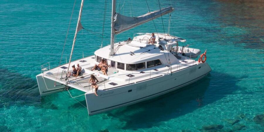 From Adamas: Milos and Poliegos Catamaran Cruise with Lunch - Poliegos and the clear water of Galazia Nera