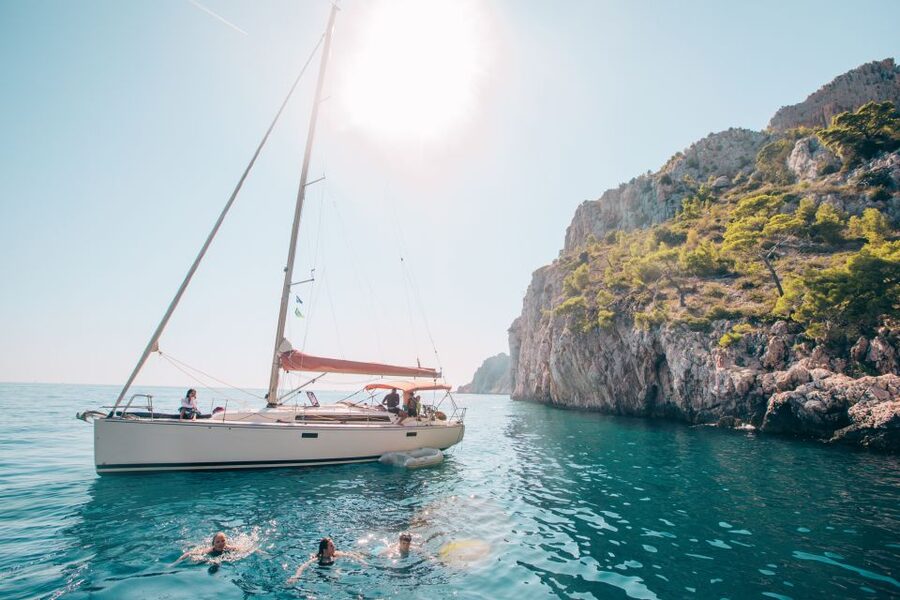 From Hvar: Pakleni Islands & Red Rocks Comfort Sailboat Tour - Red Rocks and the first clear-water swim