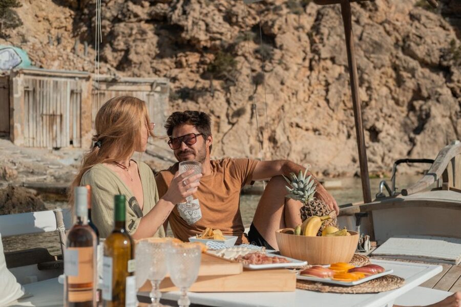 From Sant Josep: Es Vedra & Atlantis Sailboat Cruise - Sailing toward Es Vedra and Atlantis