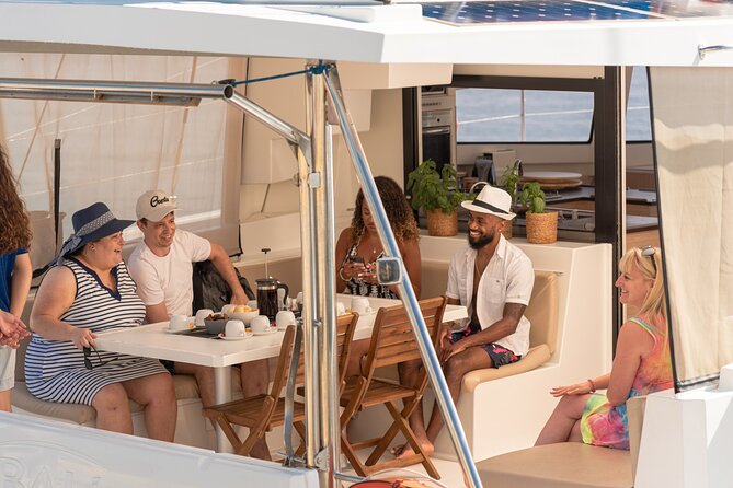 Hersonissos: Luxury Sunset Catamaran Cruise Sushi & Open Bar - The welcome drink and first hour at sea