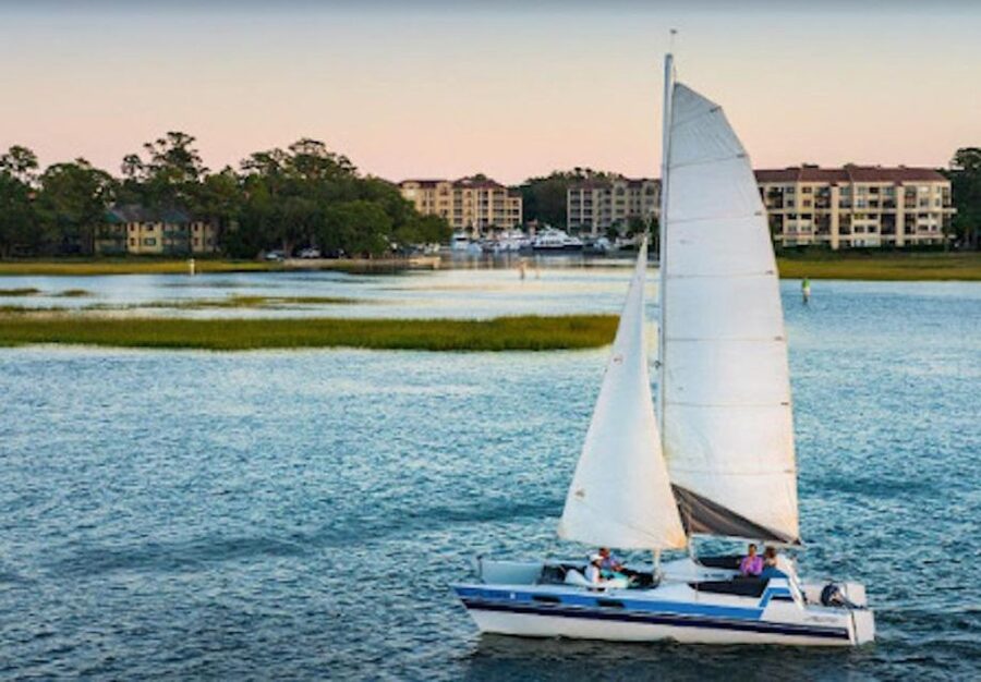 Hilton Head: Private Dolphin Day or Sunset Catamaran Sail - Sunset from the water
