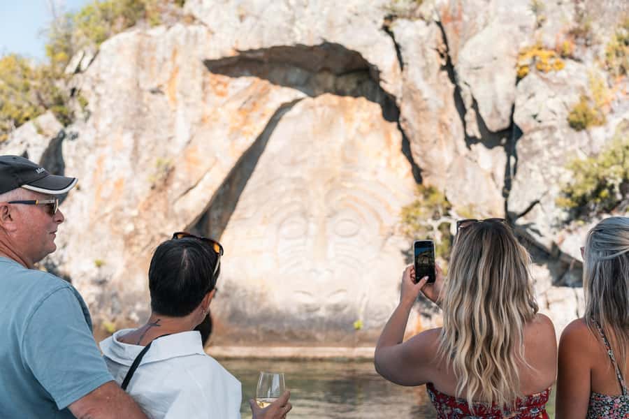 Lake Taupo: Luxury Sailing Catamaran to Māori Rock Carvings - Crossing the clear waters of Lake Taupō
