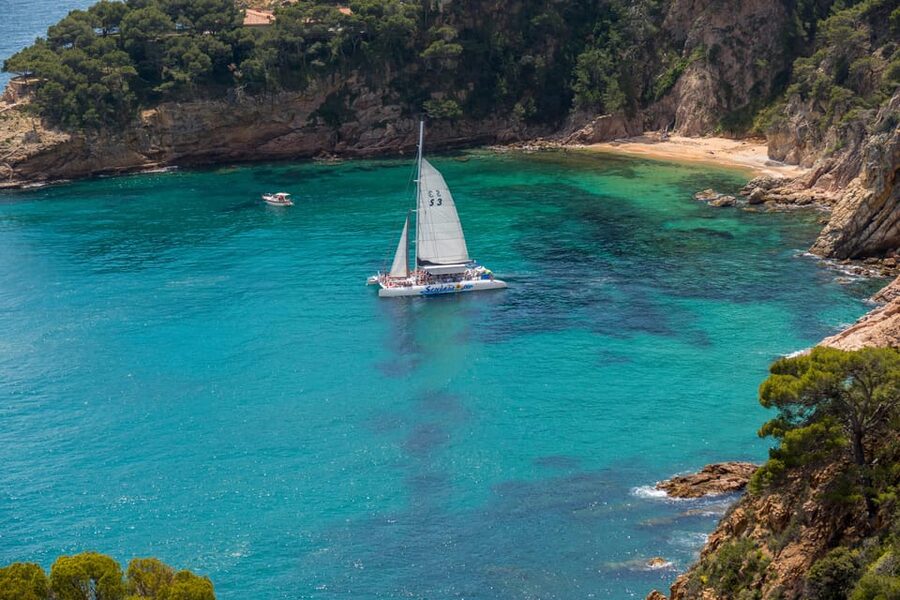 Lloret de Mar: Catamaran Sailing Cruise with BBQ and Drinks - The anchorage and the two-hour swim