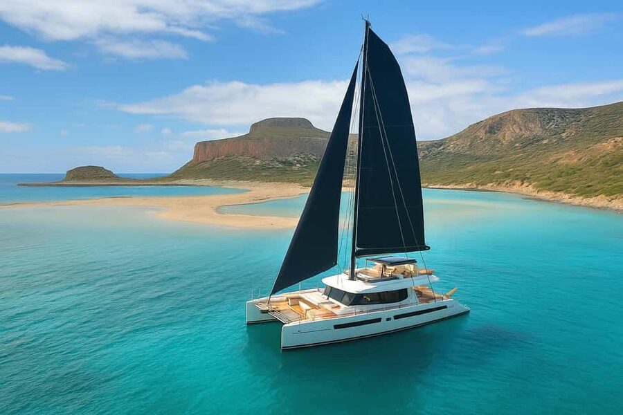 Luxury Catamaran to Balos: Sunset, Snacks, Drinks & Transfer - Balos Lagoon from a luxury catamaran