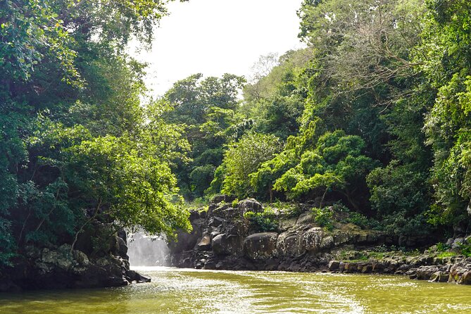 Mauritius: Catamaran Cruise to Ile Aux Cerfs with BBQ Lunch - Grand River South East Waterfall by small boat