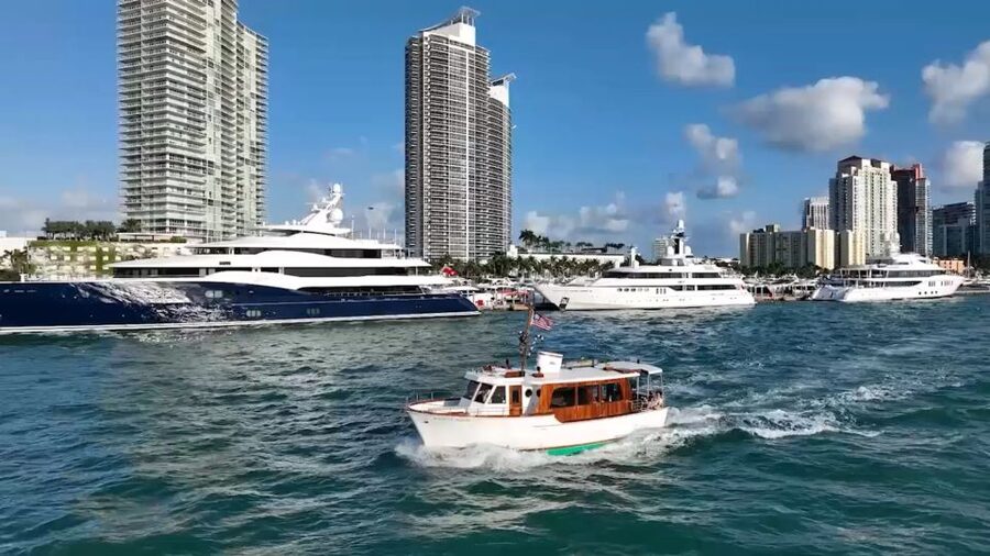 Miami: Miami Skyline Vintage Yacht Cruise, - Outside seating, cabin comfort, and onboard drinks