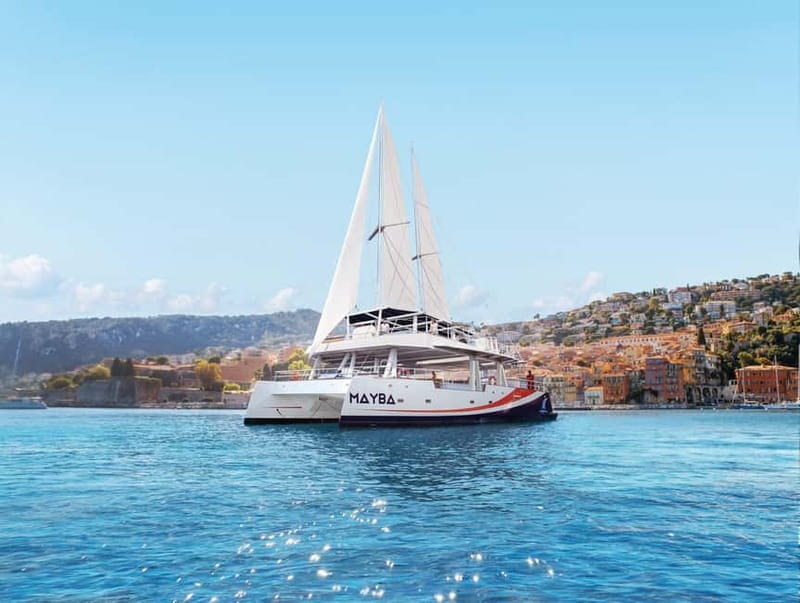 Nice : Sunset at sea on a Maxi Catamaran - Villefranche Bay - Anchoring in Villefranche Bay