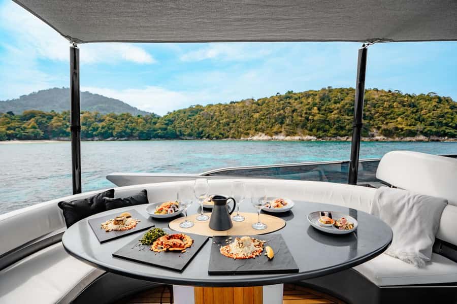 Phuket: Phi Phi Island & Maya Bay Luxury Yacht Day Tour - Lunch is served with the sea as your view