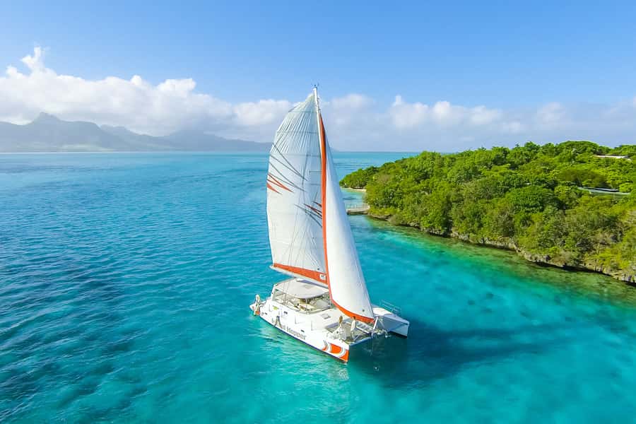 Private Catamaran Charter to Ile aux Cerfs - Watching for Dolphins Along the Route