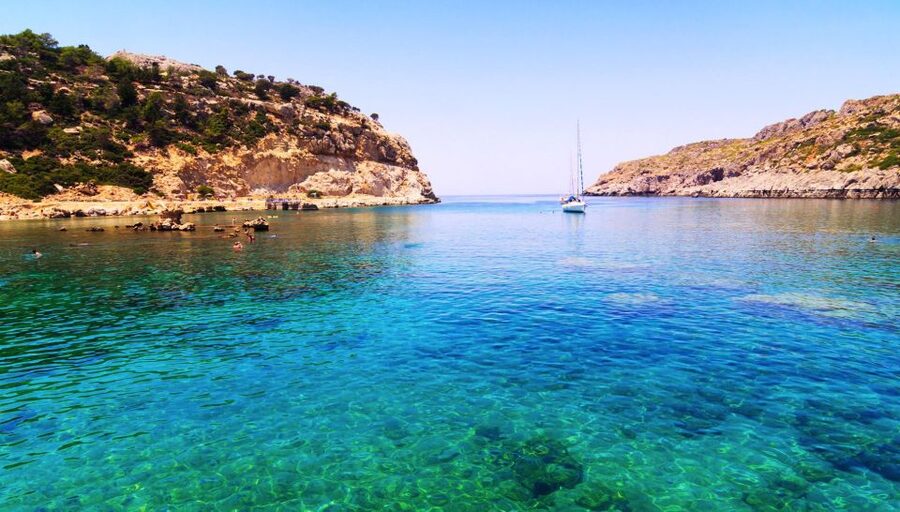 Rhodes: Sailing Yacht Cruise with Food & Drinks (SmallGroup) - Ladiko Bay for lunch, photos, and a second swim
