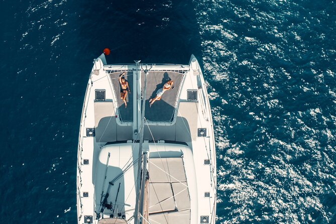 Romantic Sunset Catamaran Caldera Cruise incl. Meal & Drinks - White Beach, Mesa Pigadia, and lunch on board