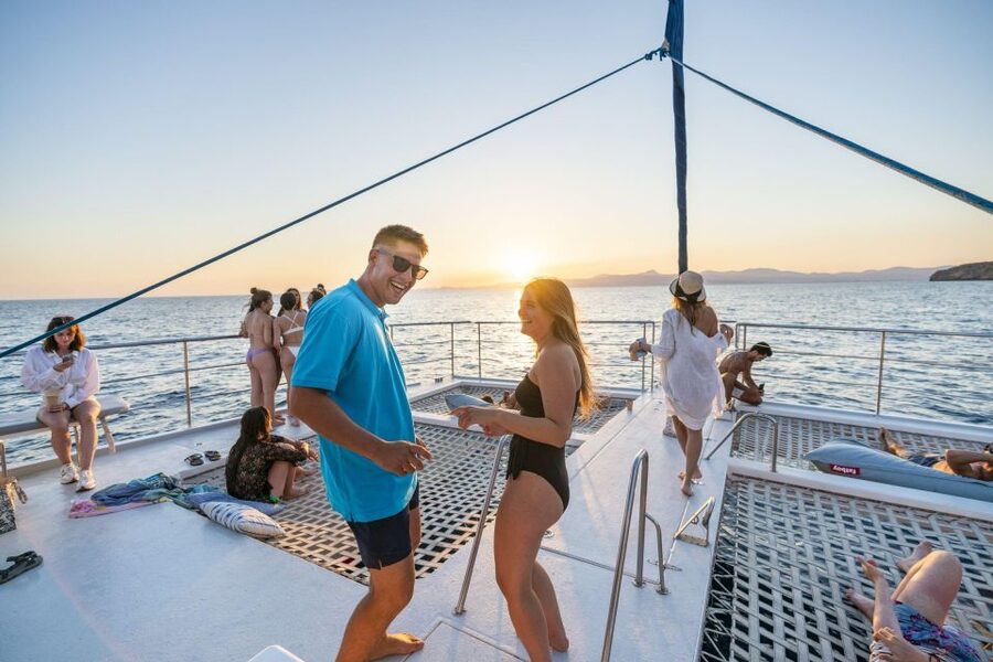 S'Arenal: Sunset Catamaran Cruise with BBQ - BBQ, pasta salad, and a drink on board