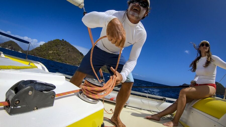 Sailing catamaran in La Baie des Saintes - Returning through one of the world’s beautiful bays