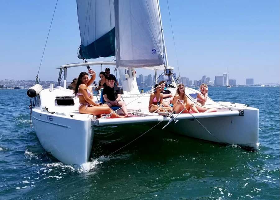 San Diego Bay: 2.5 hour Pure Catamaran Sailing Cruise - Leaving Harbor Island beside the airport