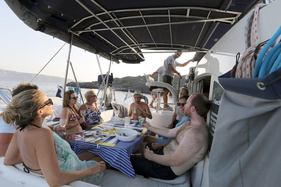 Santorini: 7-Hour Private Catamaran Cruise with Food & Drink - Imerovigli, Firostefani, and the Caldera villages