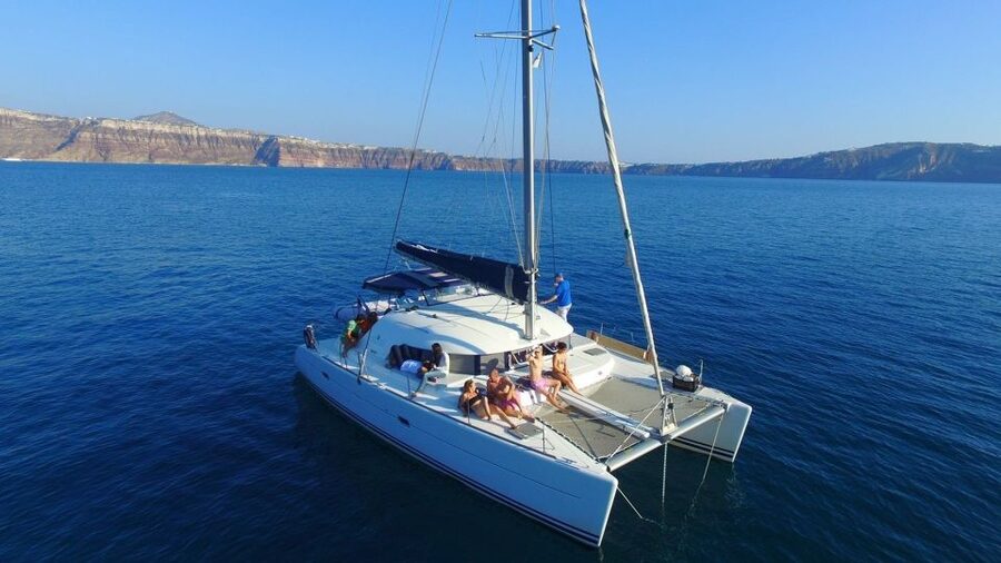 Santorini: 7-Hour Private Catamaran Cruise with Food & Drink - Nea Kameni, Palea Kameni, and the volcano