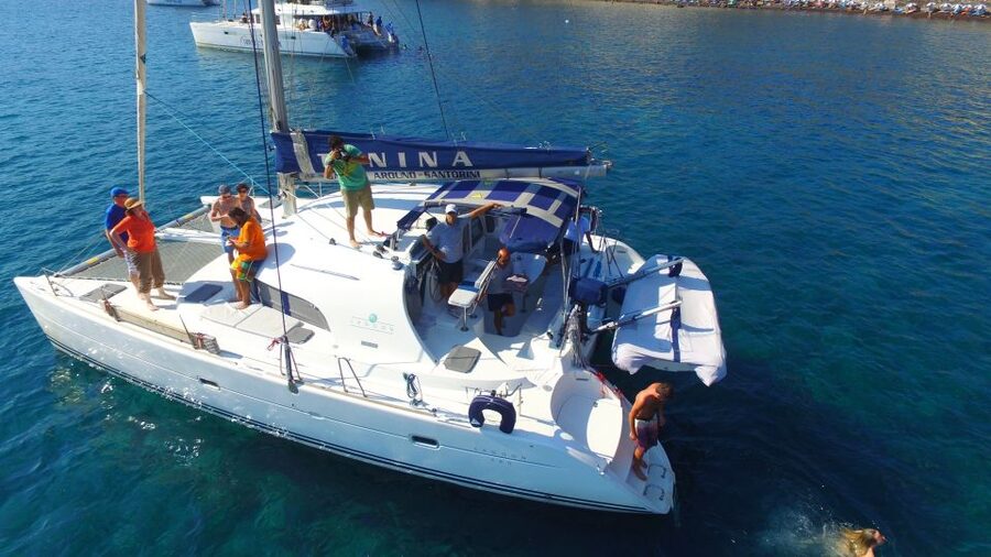 Santorini: 7-Hour Private Catamaran Cruise with Food & Drink - Starting at Vlychada Marina in the afternoon
