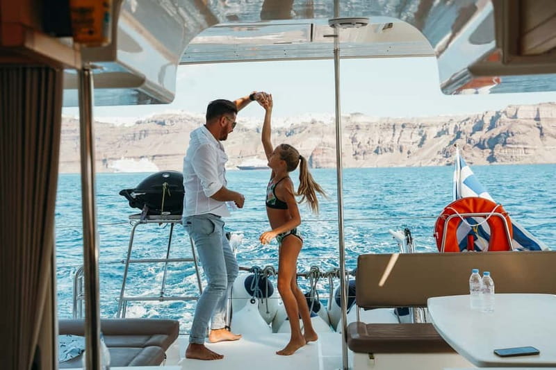 Santorini: All-Inclusive Private Catamaran Experience - Thirassia and the caldera views