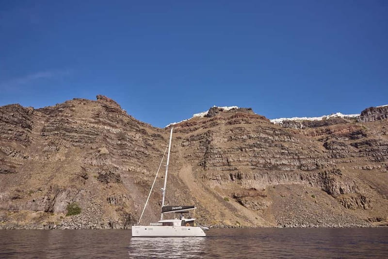 Santorini: Caldera Classic Catamaran Cruise w/ Meal & Drinks - Morning sun or evening sunset