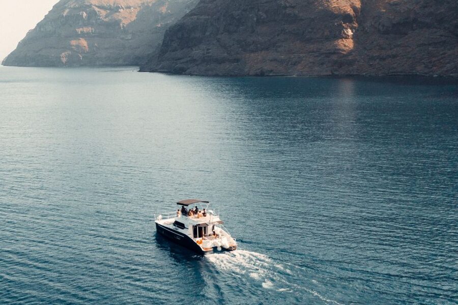 Santorini: Caldera Private Power Catamaran Cruise - White Beach and Red Beach make the best swimming section