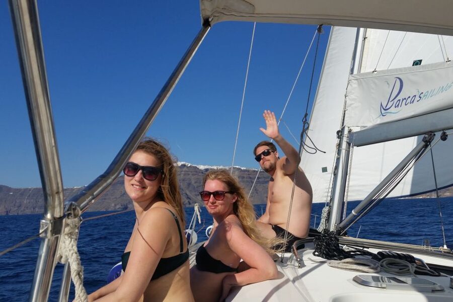 Santorini Caldera: Sunset Sailing Cruise with Meal - Mesa Pigadia and the first swim