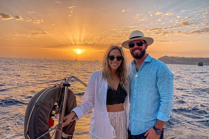 Santorini Catamaran Cruise with Greek Meal, Open-Bar and Sunset - The Palea Kameni Hot Springs Stop