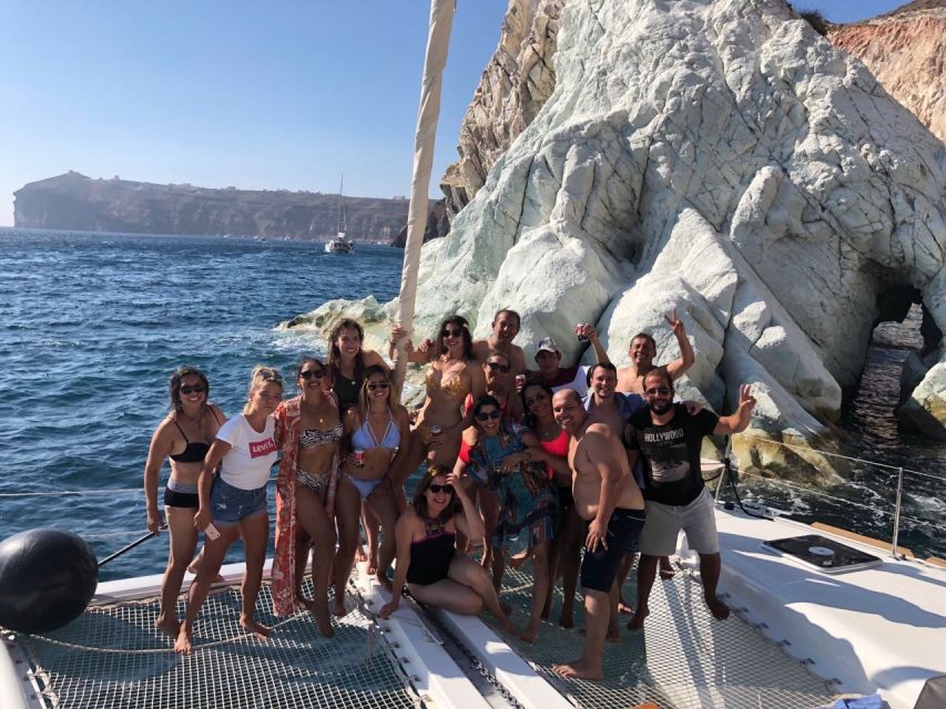 Santorini: Catamaran Cruise with Meal & Open Bar - The Akrotiri lighthouse and the hot springs