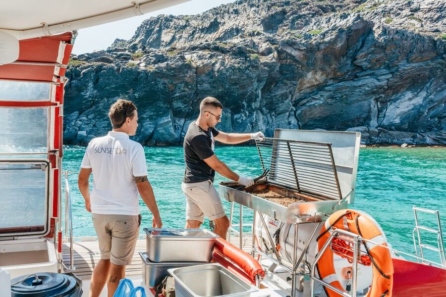 Santorini: Catamaran Tour with BBQ Dinner, Drinks, and Music - What the price includes at $93