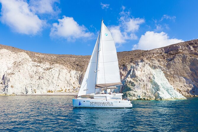 Santorini Classic Catamaran Cruise with BBQ, Drinks and Transfers - Red Beach and White Beach from the water