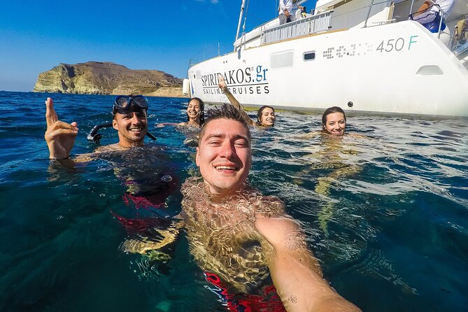 Santorini Classic Catamaran Cruise with BBQ, Drinks and Transfers - Daytime or sunset: choose your priorities