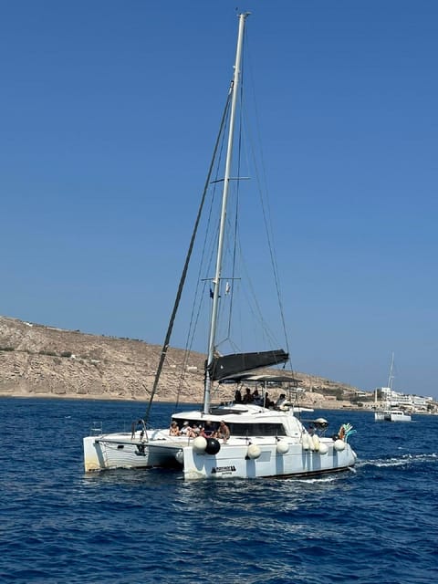 Santorini:Cruises with Catamaran around the Volcanic Island. - Mesa Pigadia and lunch on board