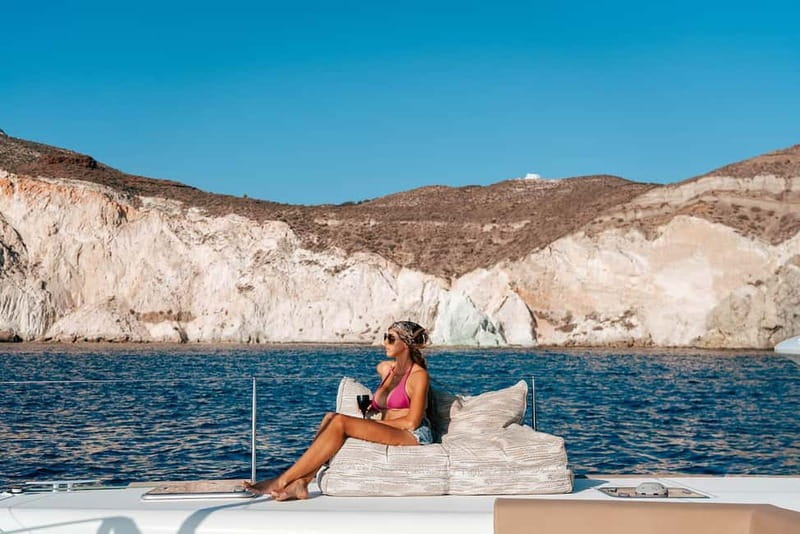 Santorini: Luxury Catamaran Cruise with Lunch, BBQ & Drinks - From Vlychada Port to Red Beach and White Beach