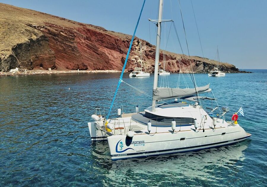 Santorini: Private All-In Catamaran Cruise, with Food|Drinks - Boat rules and comfort details
