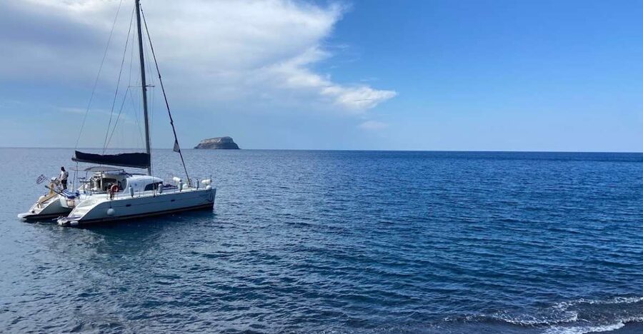 Santorini: Private All-In Catamaran Cruise, with Food|Drinks - A Greek meal served on deck