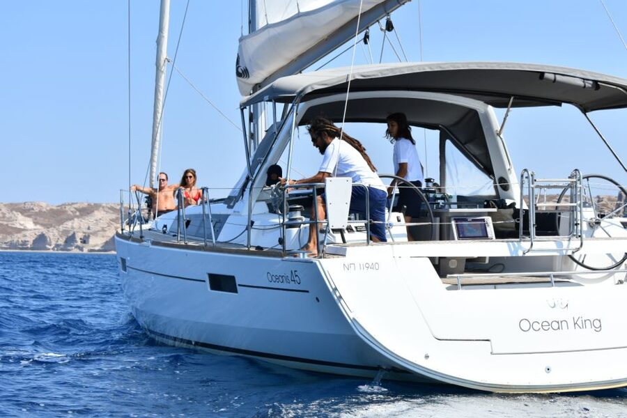 Santorini: Private Caldera Sailing Trip with Open Bar & Meal - Black Mountain and quieter swimming coves