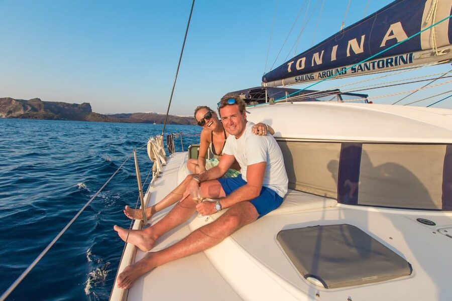 Santorini: Private Catamaran Cruise with Food & Drinks - The volcano and hot springs