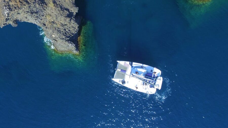 Santorini: Private Catamaran Cruise with Food & Drinks - Mésa Pigádia, lunch, and the best swim stop