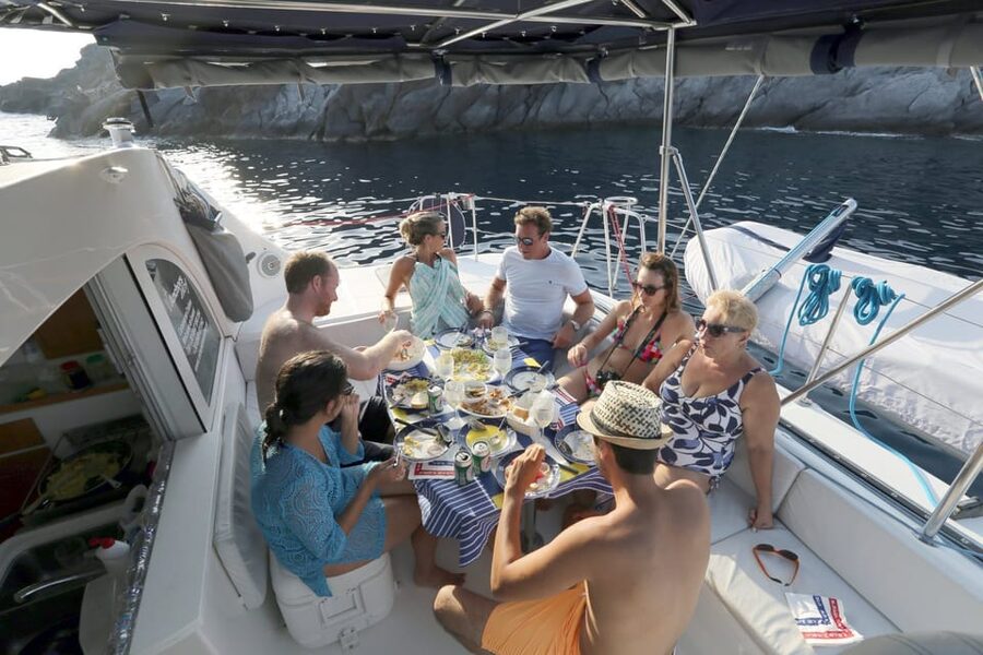 Santorini: Private Catamaran Cruise with Food & Drinks - Choosing between a morning and sunset cruise