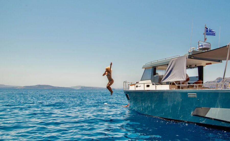 Santorini: Private Diamond 36 Motor Yacht Caldera Cruise - Thirassia and the quiet side of Santorini