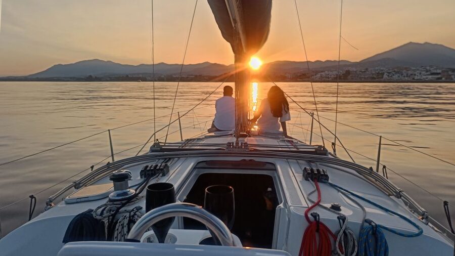 Sunset Sailing in Private Sailboat Puerto Banus Marbella - Leaving Puerto Banús as the light fades
